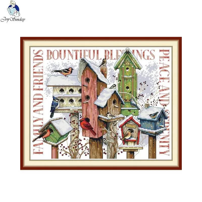 Kit Punto Croce Joy Sunday 'Nido d'Uccello Invernale', Modello Fai-da-Te, Ricamo Artigianale, Hobby di Cucito, Decorazione per la Casa, Regalo
