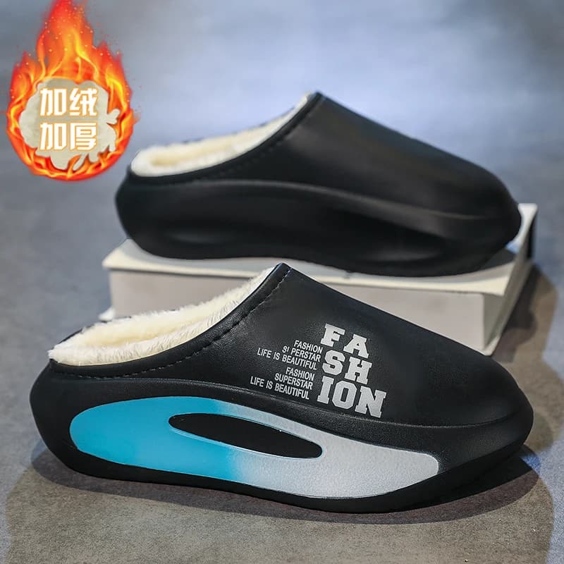 Warm Thick Plush Cotton Slippers Flexible Anti Slip Sole Closed Toe Soft Indoor Bedroom Bathroom Slides Winter Casual ShoesWomen