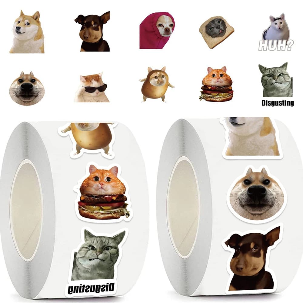 50-500PCS Cute Funny Dogs Cats MEME Stickers Roll Animal Cartoon Decals Toys Sealing Labels Kids Reward Stickers Gifts