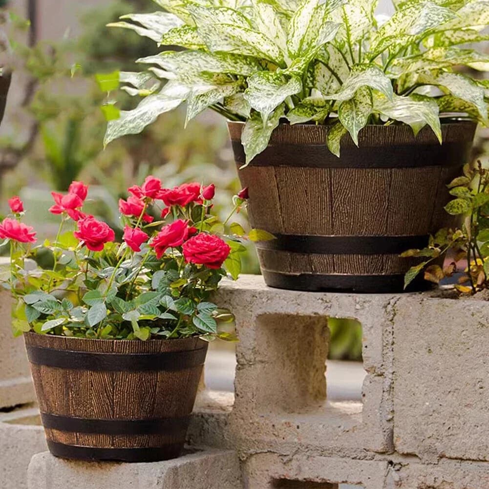 Vaso rustico in resina a forma di secchio per whisky, ideale per aree interne, patii esterni e giardini, adatto per piante grasse ed erbe aromatiche