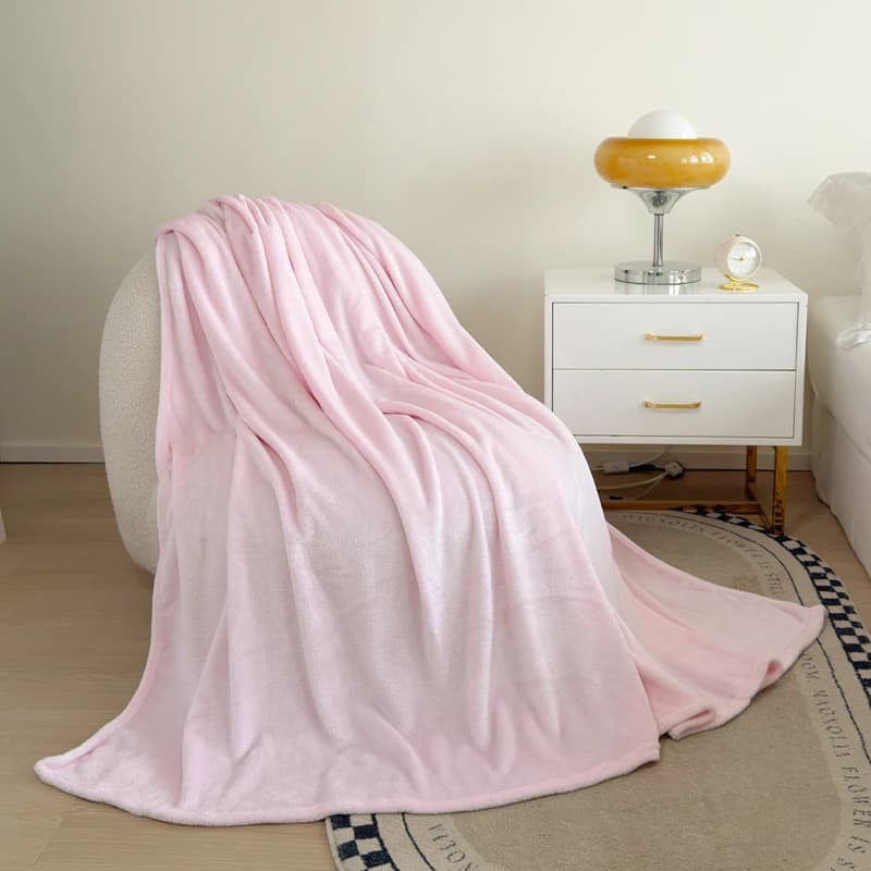 Solid Polyester Flannel Fleece Blanket Soft Warm Throw Cover All Season Multi Size Pink