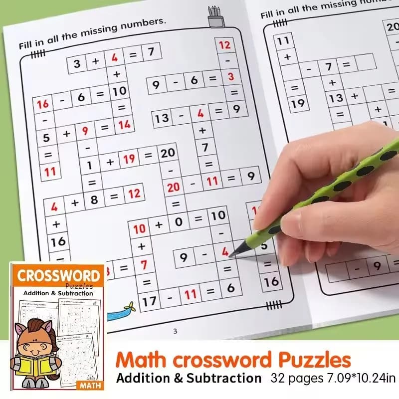 Quaderno di esercizi di matematica da 32 pagine per addizioni e sottrazioni | Puzzle a croce, tabelline di addizioni e sottrazioni | Esercizi di aritmetica quotidiani