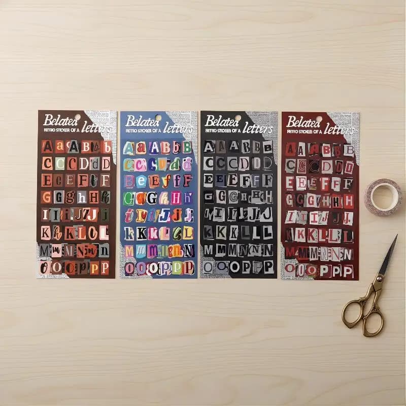 2 Sheets Vintage Scrapbook Aesthetic Journaling Supplies Kit English Alphabet Number Symbol Stickers Retro Letter Decals