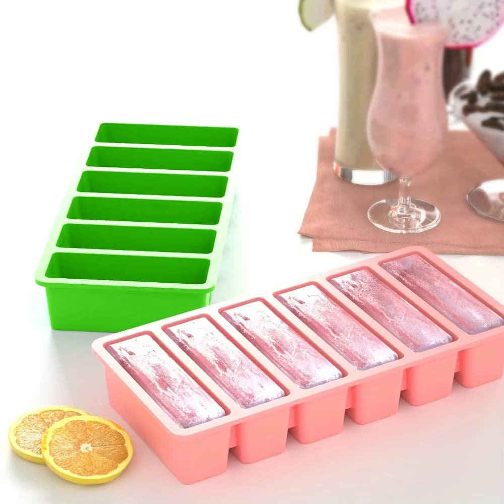 Stampo in silicone per ghiaccio a forma di bicchiere lungo, modello da cucina, confezione da sei barre con coperchio, vassoio per ghiaccio, per succhi, gelati e dessert