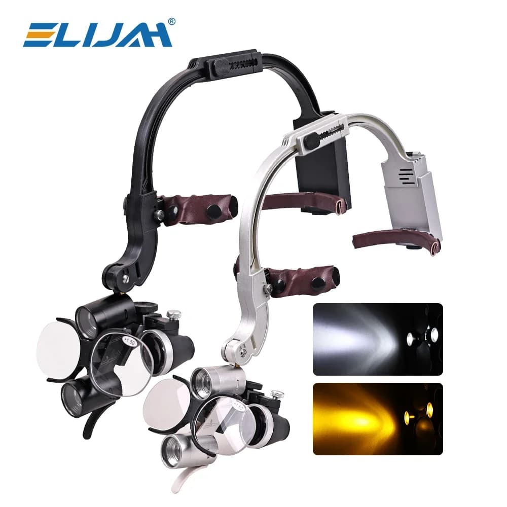 ELIJAH Dental LED 5W Front Lamp 2.5X 3.5X Dentisit Surgical Headlight Binocular Enlargement Enlargement Lenties Laboratory Dentistry