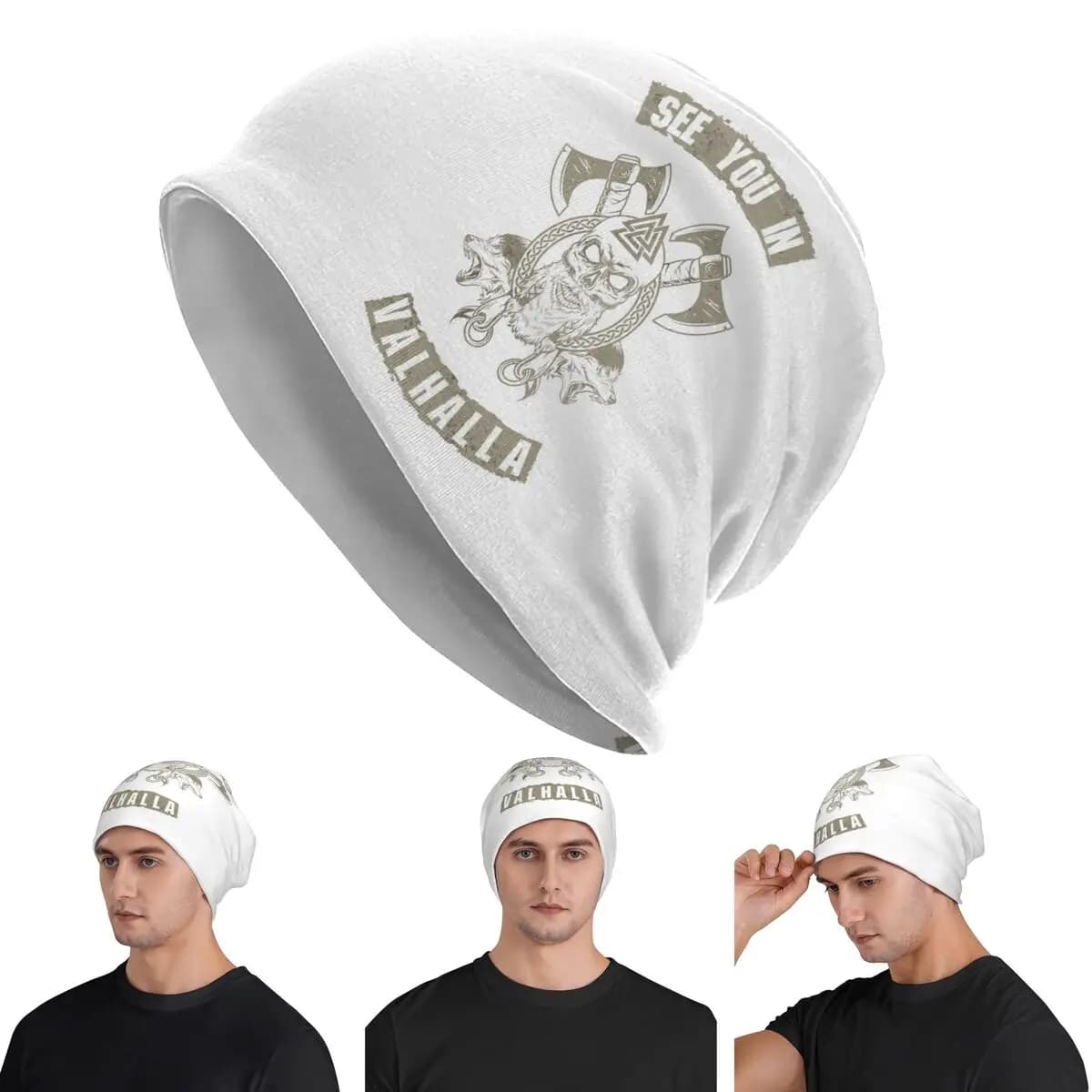 See You In Valhalla Skull Viking Men Women Adult Beanies Caps Knitted Bonnet Hat Warm Fashion Autumn Winter Outdoor Skullies Hat