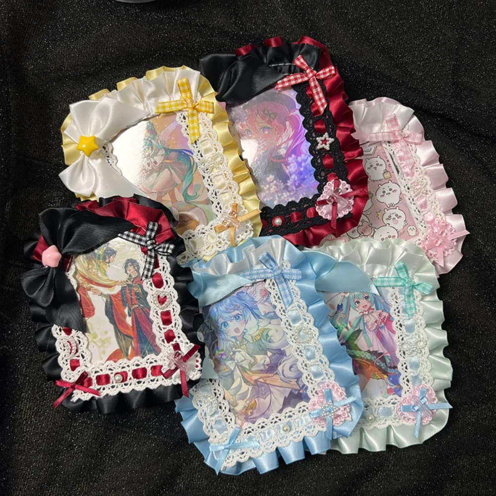 Hand made identity card holder in lace Lolita Maid Cute badge holder for girls Kawaii card holder with cord