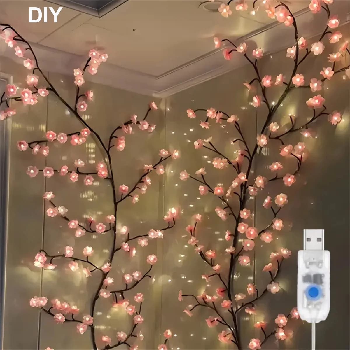 72/96 LED USB luci a forma di vite con fiore di ciliegio con tema floreale in plastica fai-da-te a 8 modalità per feste, matrimoni, decorazioni esterne