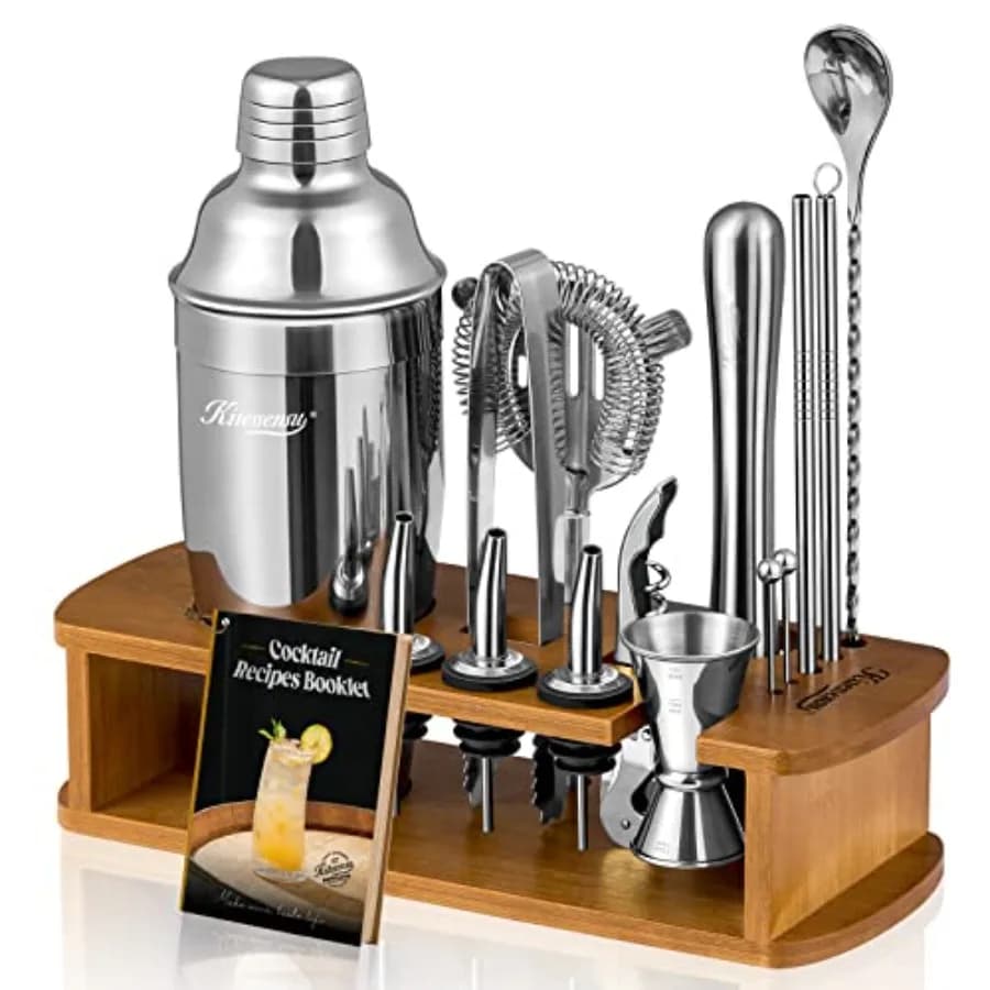 Set Shaker per Cocktail, Kit da Barman con Supporto, Set Mixer per Bevande con Tutti gli Accessori Essenziali: Shaker per Martini, Jigger, Strainer