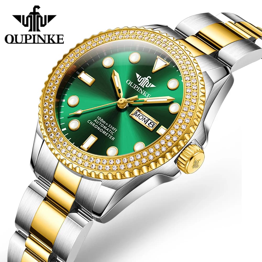 OUPINKE Diving Series Luxury Automatic Mechanical Watch Women 100M Waterproof Steel Strap Ladies Watches Bracelet Clocks Relogio