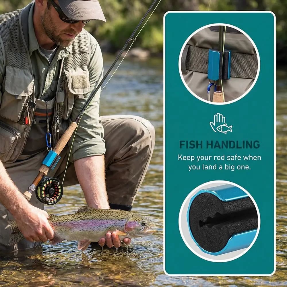 Set di 3 Portacanne da Pesca con Moschettone in Lega di Alluminio, Resistenti all'Usura, 3 Colori, Leggeri, per Pesca a Mosca