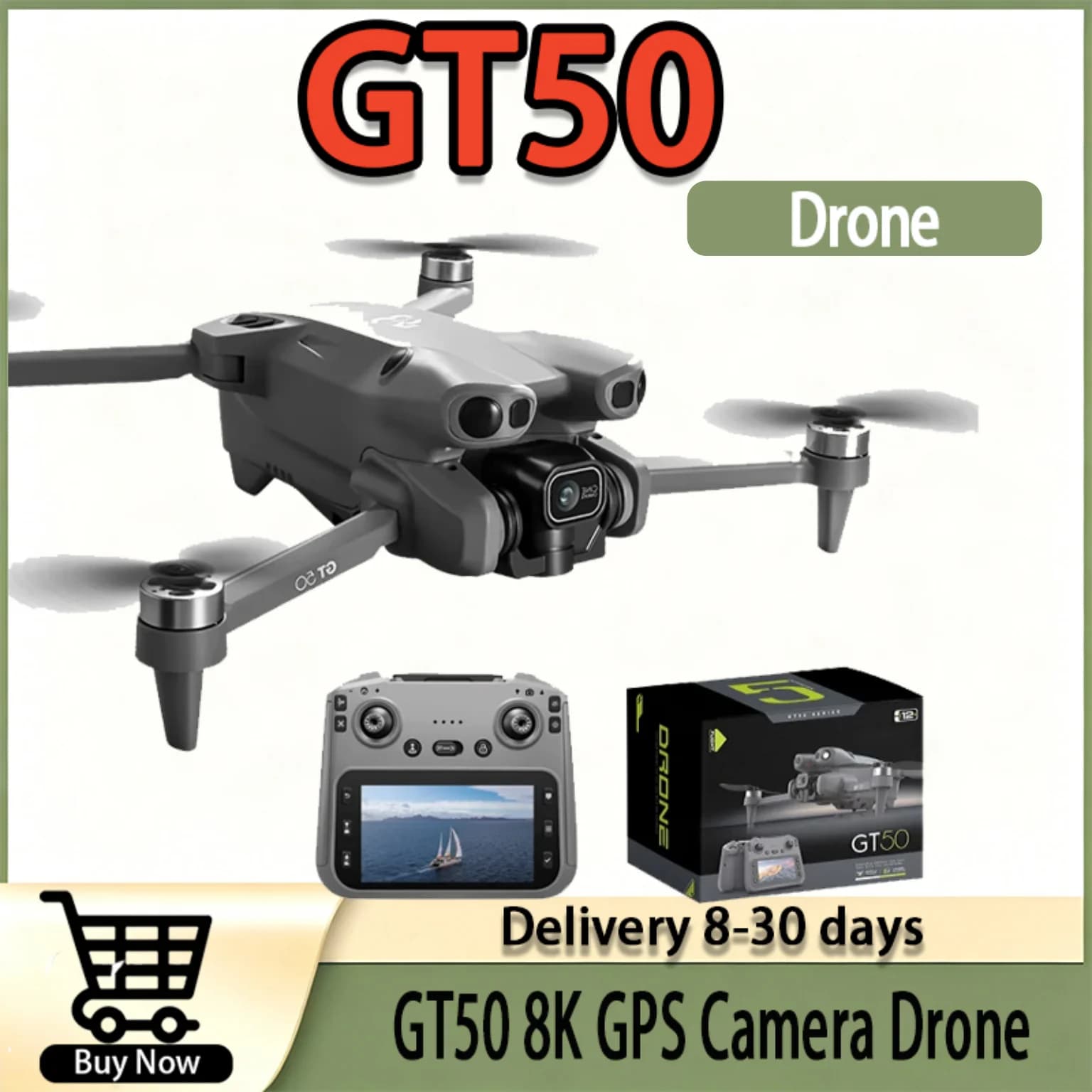 GT50 GPS Drone, 8K Dual Camera & 4.3" Screen, 360° Obstacle Avoidance, Brushless Motor, Professional RC Quadcopter