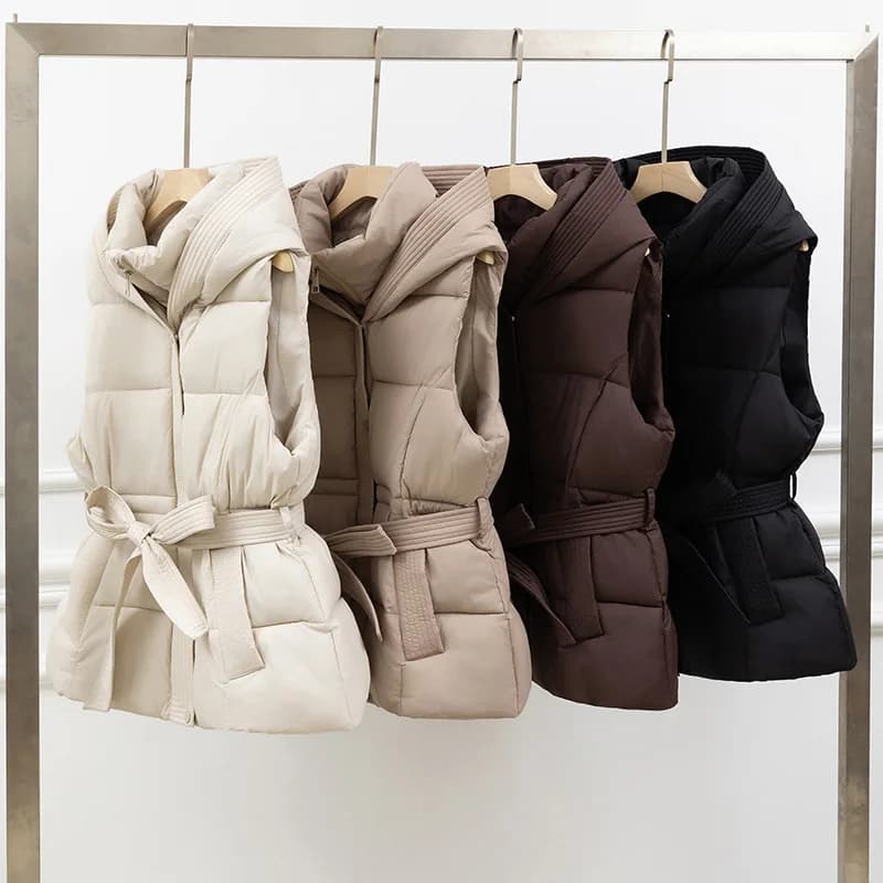 Gilet da donna Giacche Casual Cappotti corti solidi Con lacci Con cappuccio Senza maniche Tasche con cerniera Vita stretta allentata Office Lady 2025 Inverno