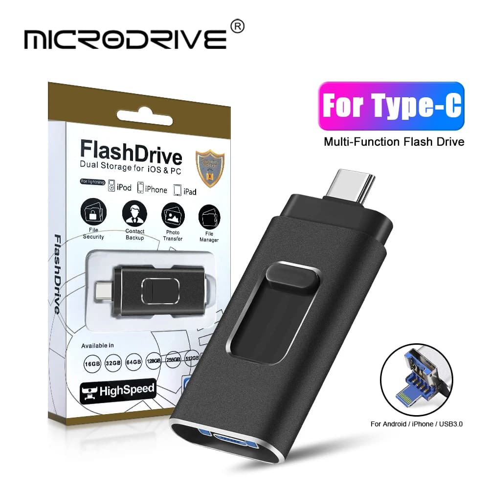 Chiavette USB 4 in 1 tipo c Compatibile con iPhone/iOS/Apple/iPad/Android e PC Chiavetta USB Lightning OTG Jump Drive 3.0 da 256 GB