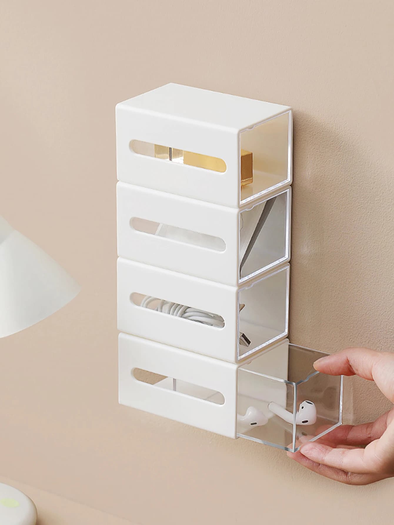 1pc Punch Free Bidirectional Storage Box For Makeup Removal, Cotton Hair Clips, And Debris Extraction