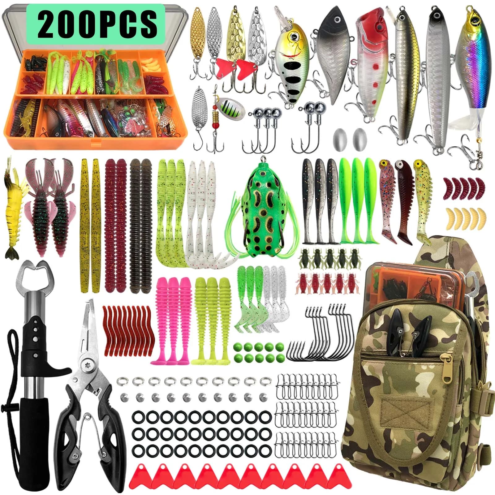 200/106/92pcs Fishing Lure Kit, Including a Box and a Fishing Gear Bag, Artificial Decoy, Suitable for Fishermen's Gift