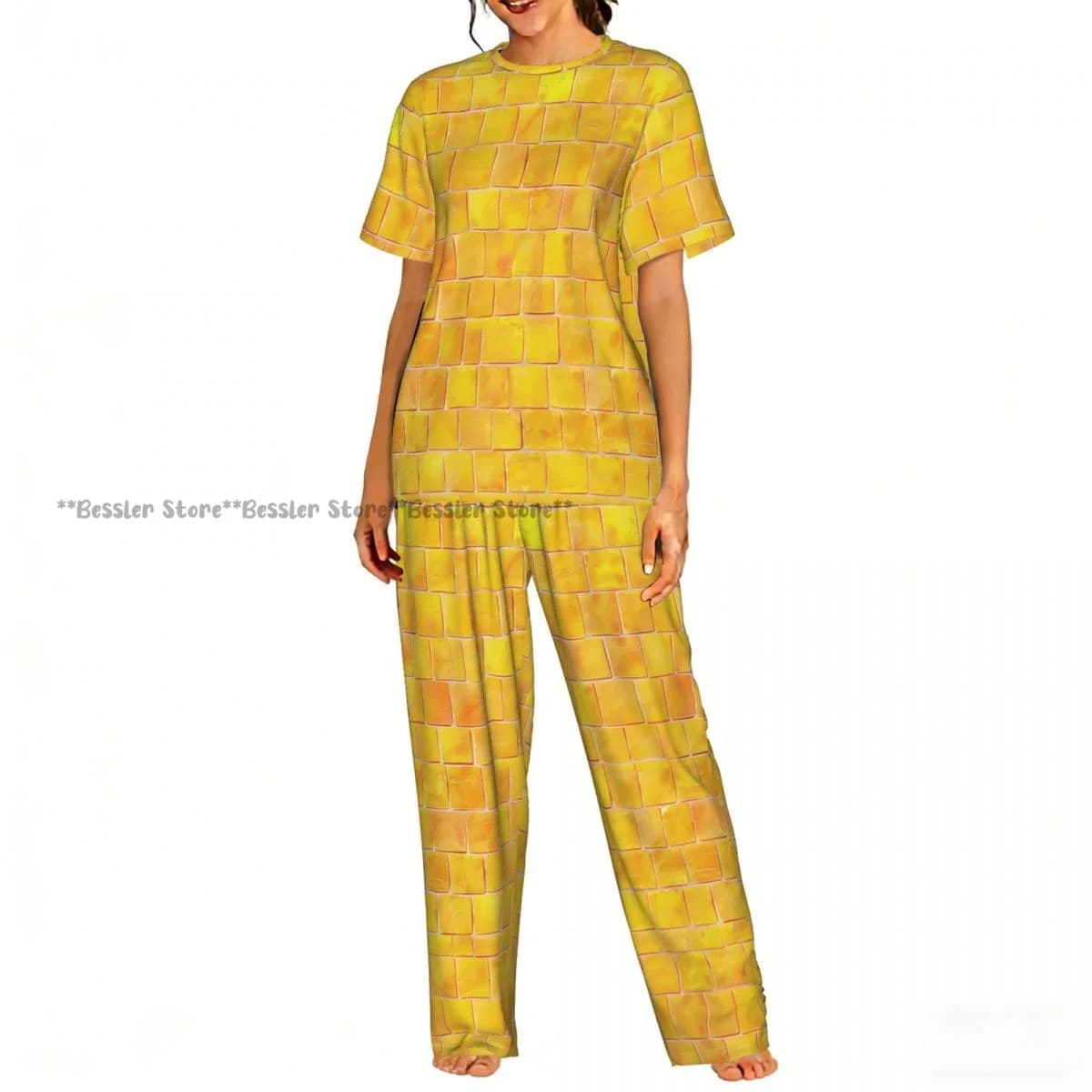 Brick Road Of Yellow, short sleeve pajamas, 2 pieces, homewear, loungewear