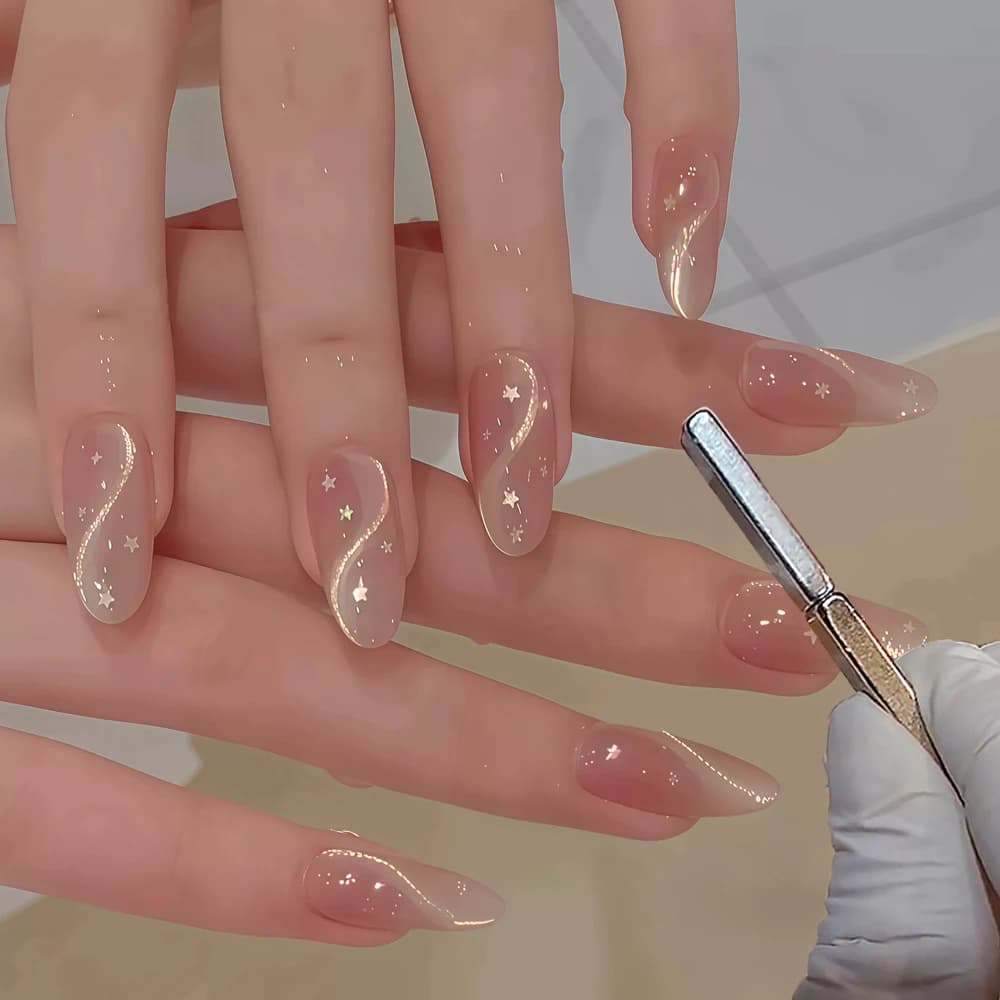 Set di 2 Bastoncini Magnetici Rettangolari 1.1*3cm per Nail Art Effetto Occhio di Gatto, Design Y2K con Stelle e Nastri, Strumento Magnetico per Smalto