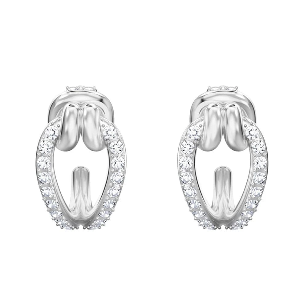 SWA silver oval circle earrings with transparent crystals set