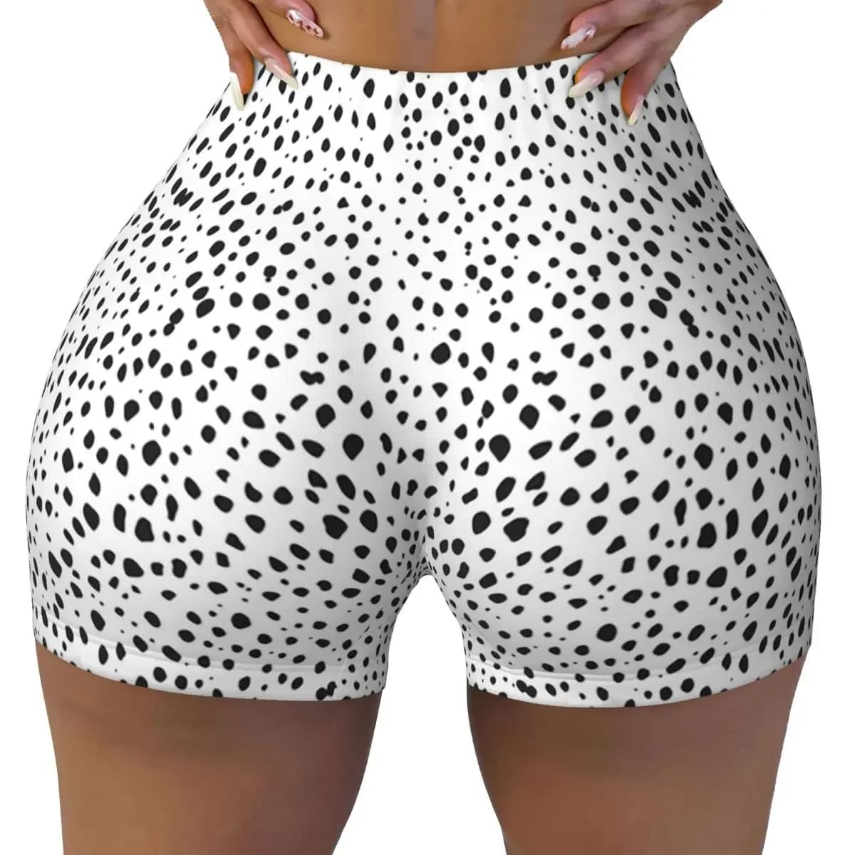 Custom Dalmatian Spots - Black And White Polka Dots Yoga Shorts Women Gym Workout Running Athletic Volleyball Biker Shorts