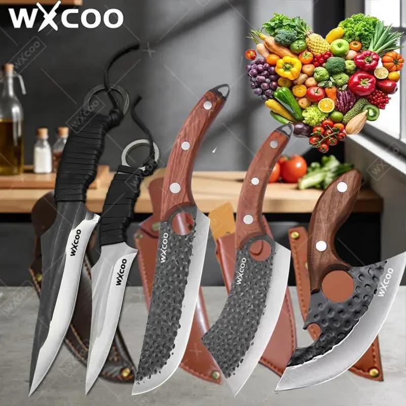 WXCOO Kitchen Knife Set Butcher Meat Cleaver Boning Knife 1-5pcs Stainless Steel Hand Forged with Cover Kitchen Accessories