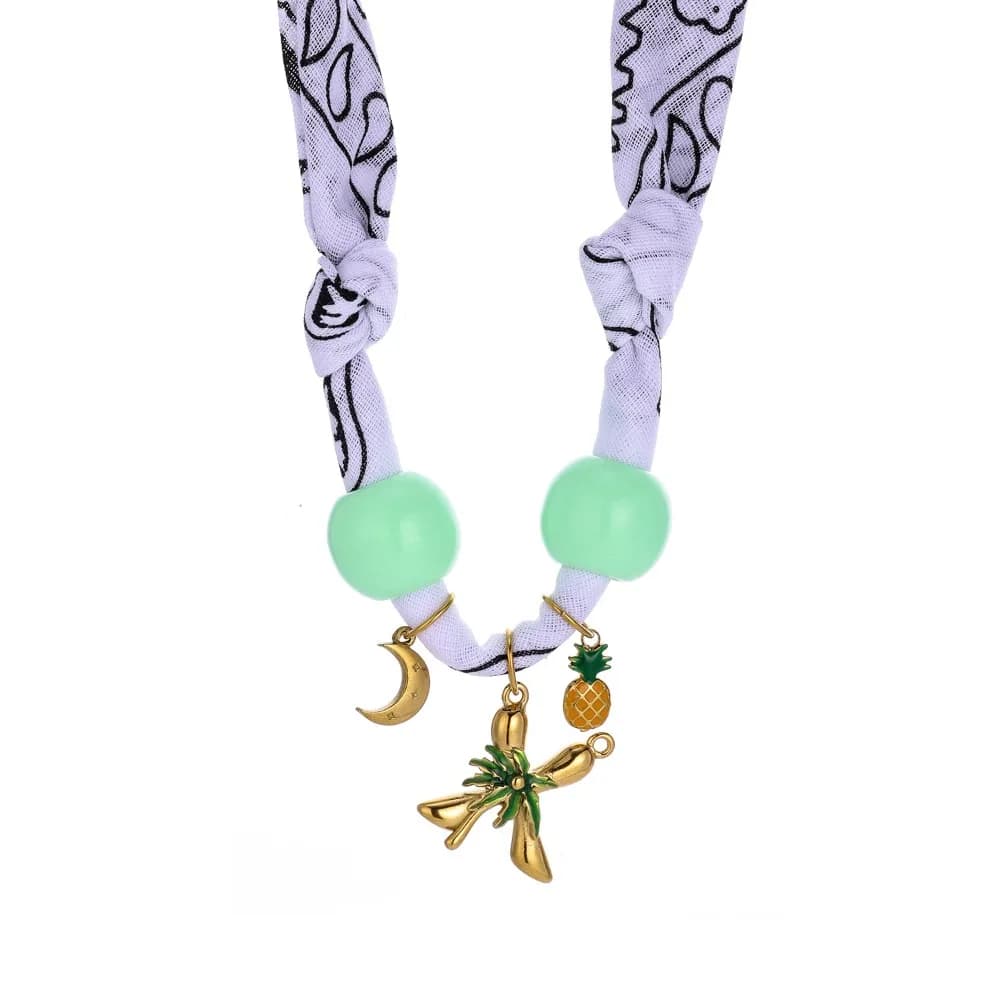 Collana a Catena con Sciarpa Floreale Personalizzata, Stile Etnico, Perline, Cordino in Nylon, Choker, Ciondoli a Tema Organismi Marini, Accessori Gioielli