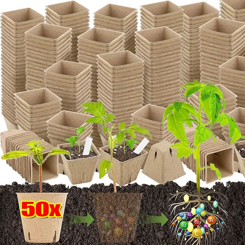 Vasi Biodegradabili Rotondi e Quadrati, Contenitori Traspiranti in Polpa Ecologica per Semina, Fiori e Crescita delle Radici, Forniture per Giardinaggio Domestico