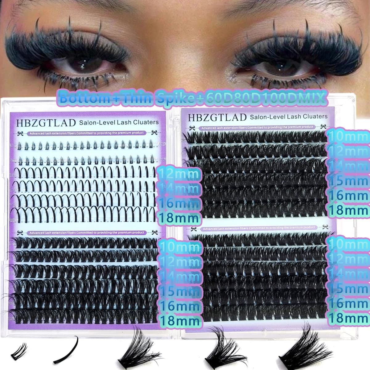 Nuovi Ciglia a Ciuffetti 24 File 60D-180D, Ciglia Finte Voluminose Individuali Effetto Spiky, Extension Ciglia Fai da Te, Ciuffetti Manga