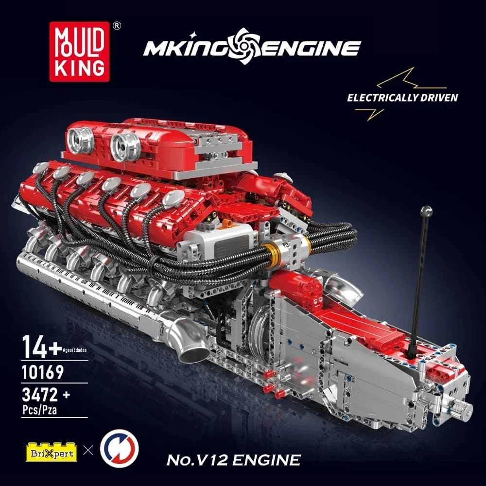Yuxing Model King 10169 Set di Costruzioni Motore V12, Auto Sportiva 3472 Pezzi, Puzzle Motorizzato, Modellino da Esposizione, Regalo di Capodanno