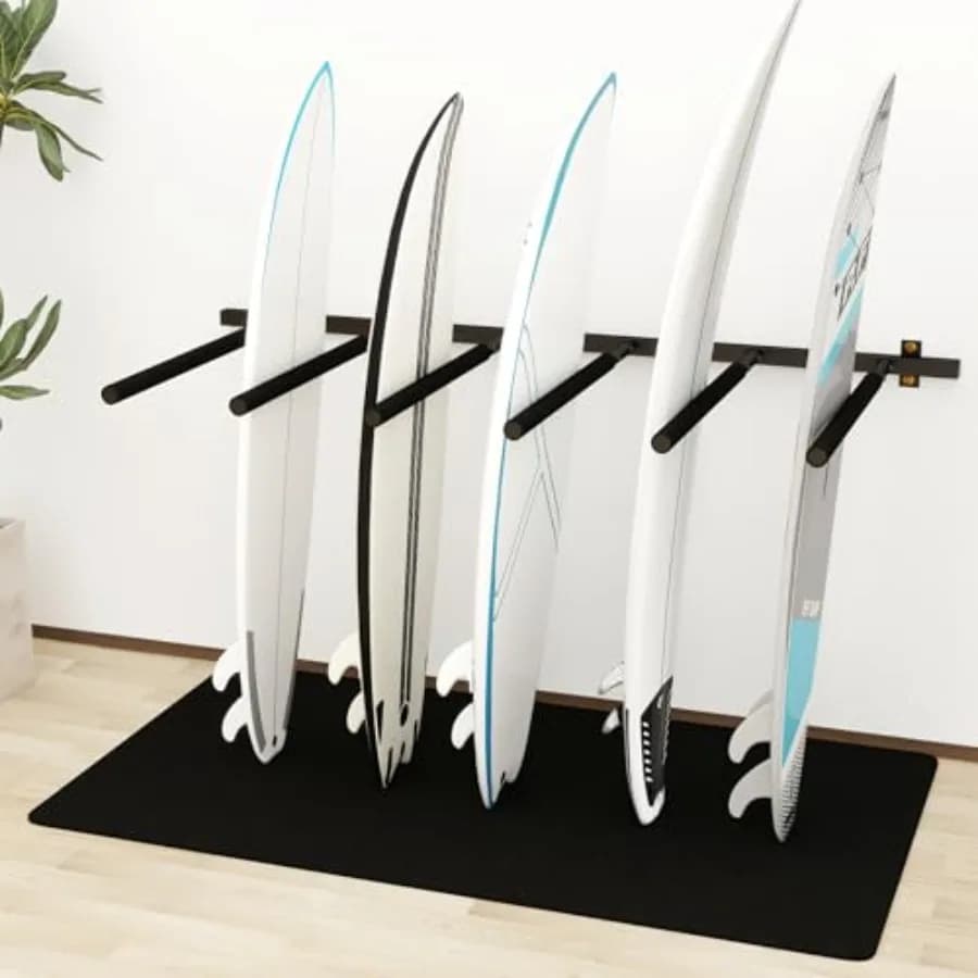 Supporto da parete per tavole da surf con 6 o 8 bracci per riporre verticalmente tavole da paddle board in casa e in garage, include tappetino in gomma per protezione.