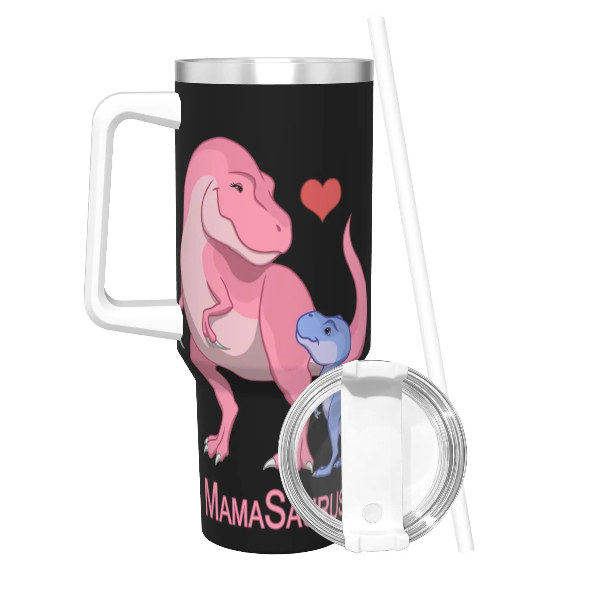 Mamasaurus Tumbler Isolato con Coperchio, Regalo per la Festa della Mamma, Tazza Termica Sottovuoto a Doppia Parete, Bottiglia per Auto 40oz