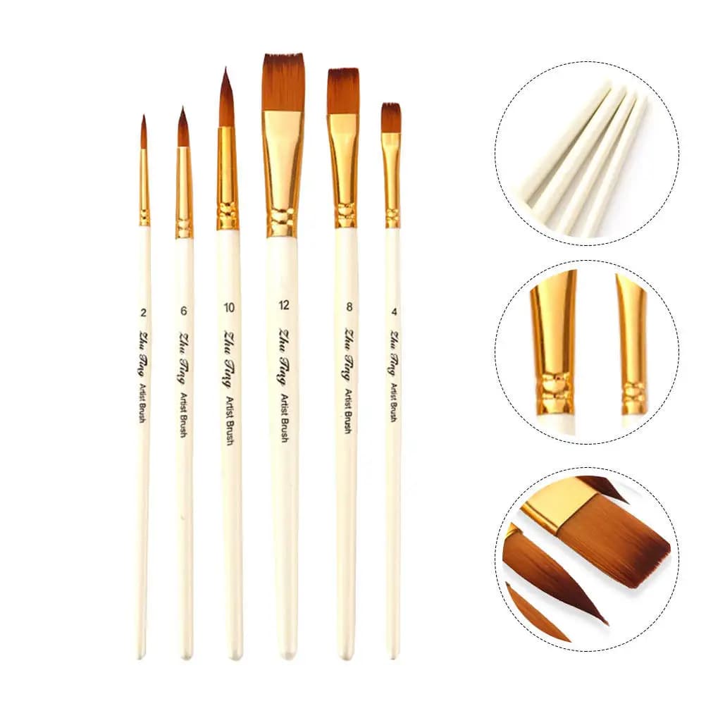 6Pcs Safe Gentle Painting Brush Set Easy Handle Comfort Grip Art Brushes for Watercolor Drawing Gouache Artists Supplies Kit
