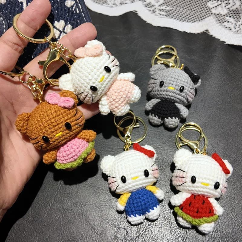 Portachiavi Intrecciato a Mano Sanrio Hello Kitty, Ciondolo Creativo per Regalo di Compleanno, Colore Casuale, Personalizzabile