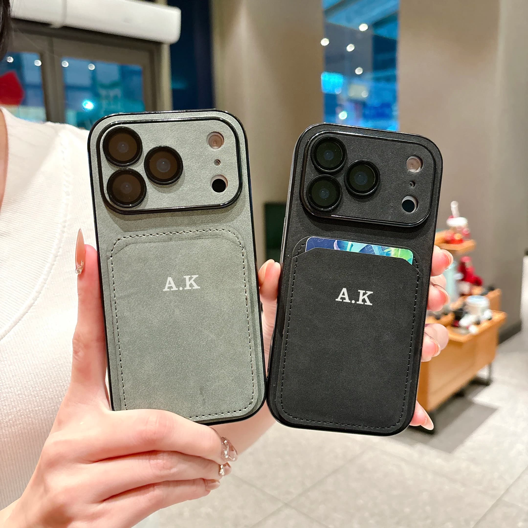 Customized name Card clip PU leather Case for iPhone 17 16 15 14 Phone Cover 17 16 15 14 13 Pro MAX Hard Shockproof Back Funda