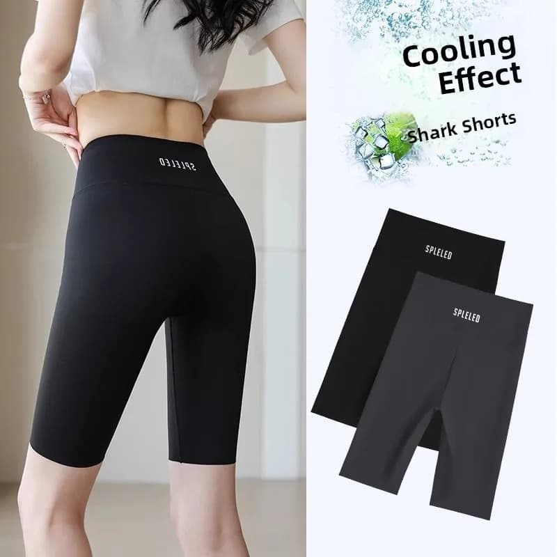 Pantaloncini da ciclismo in seta ghiaccio effetto pelle di squalo da donna, pantaloncini sottili estivi per yoga, pantaloncini a vita alta da ciclista