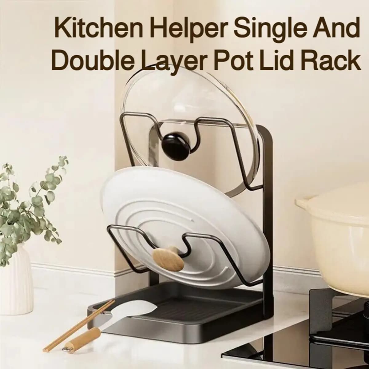 NEW shelf for kitchen pan cover with drainage tray, multifunctional shelf for support cutter, easy storage A