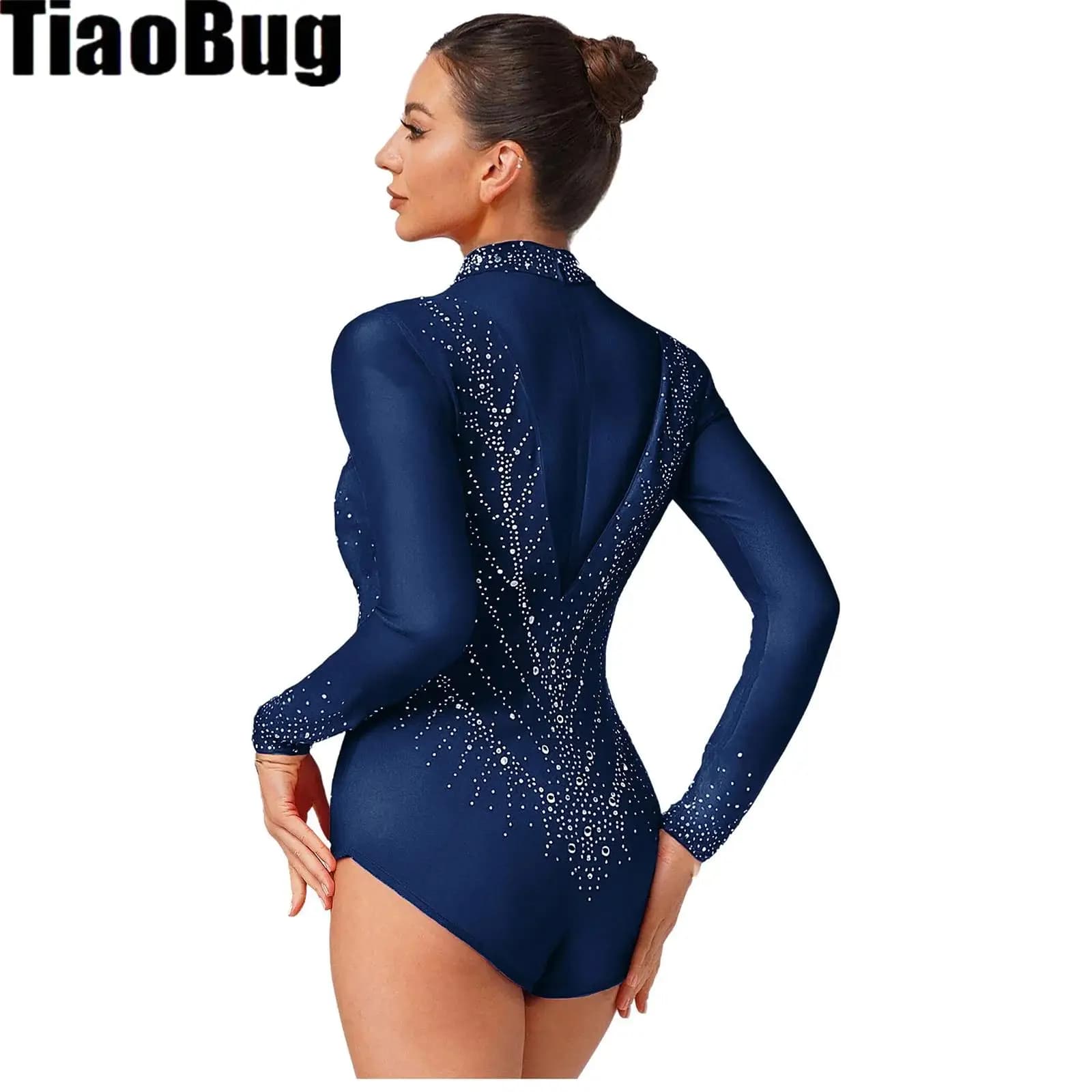 Body da pattinaggio di figura da donna Tuta a maniche lunghe con strass Ginnastica Balletto artistico Jersey Body Competizione Dancewear