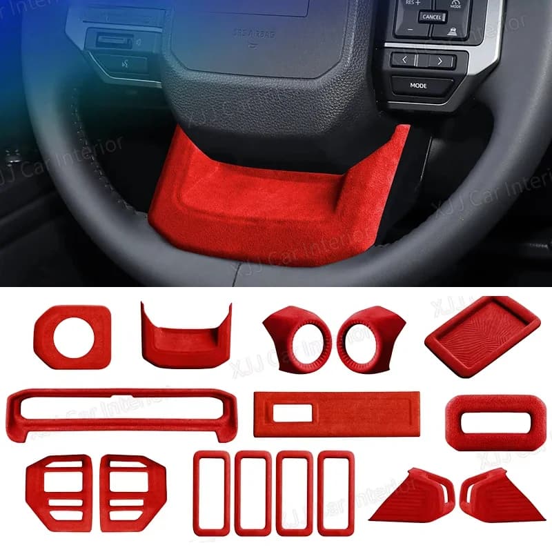 Internal kit leather stickers wrapping red suede door bowl cover panel trim for Toyota Land Cruiser Prado 2024 2025 car accessories