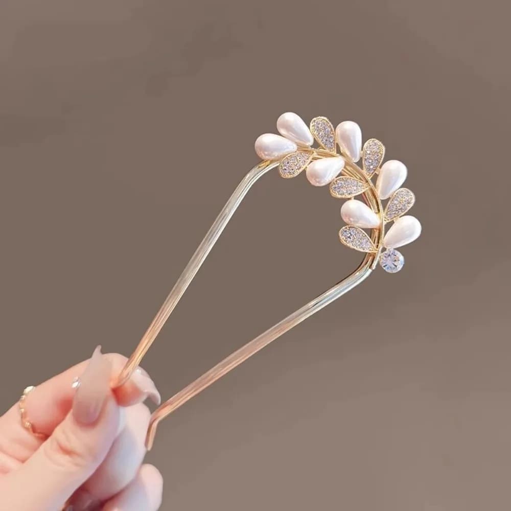 1pc fashion U-shaped shell metal hair clip brooch women luxury pearl strass hair sticks accessories for hair styling
