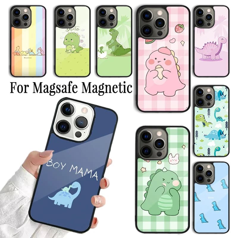 Custodia Morbida per Telefono con Simpatico Dinosauro per iPhone 17 16 15 14 13 12 11 Pro Max Plus Magnetica Compatibile con Magsafe