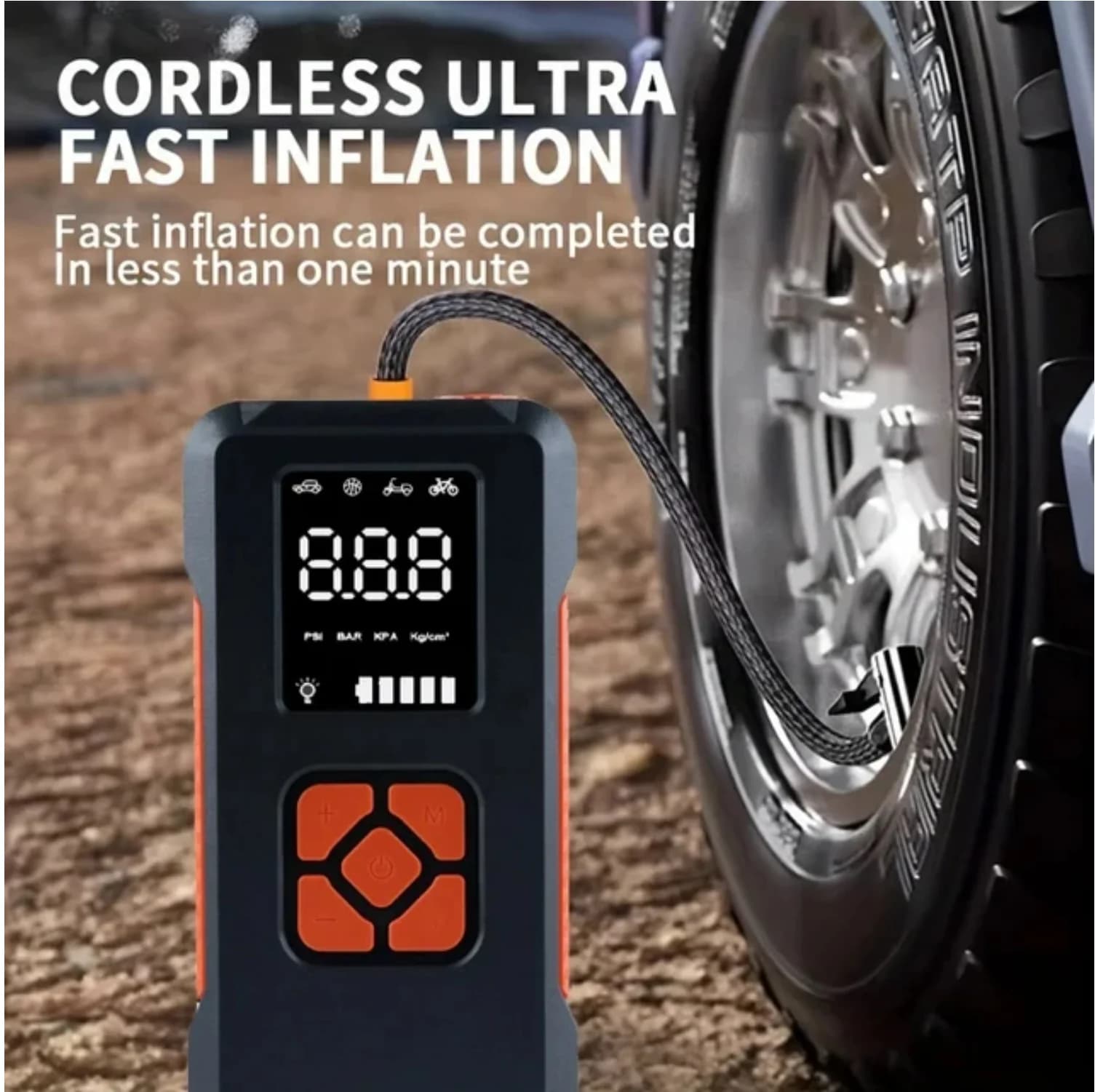 10000mAh car emergency starter with 150PSI air pump, multifunction tyre inflator, power bank and car lighting