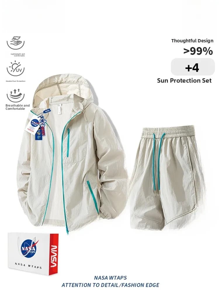 Completo Sportivo Estivo WTAPS da Uomo in Seta Ghiaccio Sottile con Protezione UV, Cappello, Maglia a Maniche Lunghe e Pantaloni a Cinque Tasche