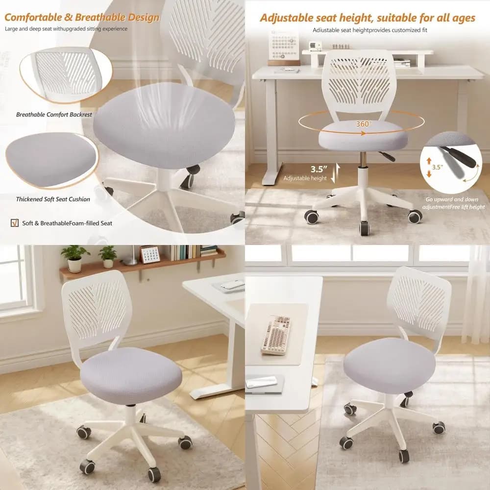 Sedia da scrivania girevole ad altezza regolabile con cuscino imbottito per bambini, adolescenti - Sedia ergonomica per computer in grigio (set di 2)