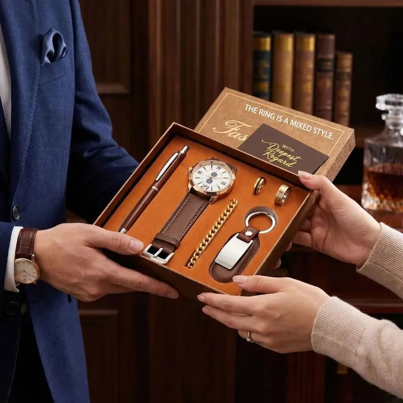 Business gift set: men's watch and ring for dad, boyfriend, husband - Valentine's Day and Christmas gift