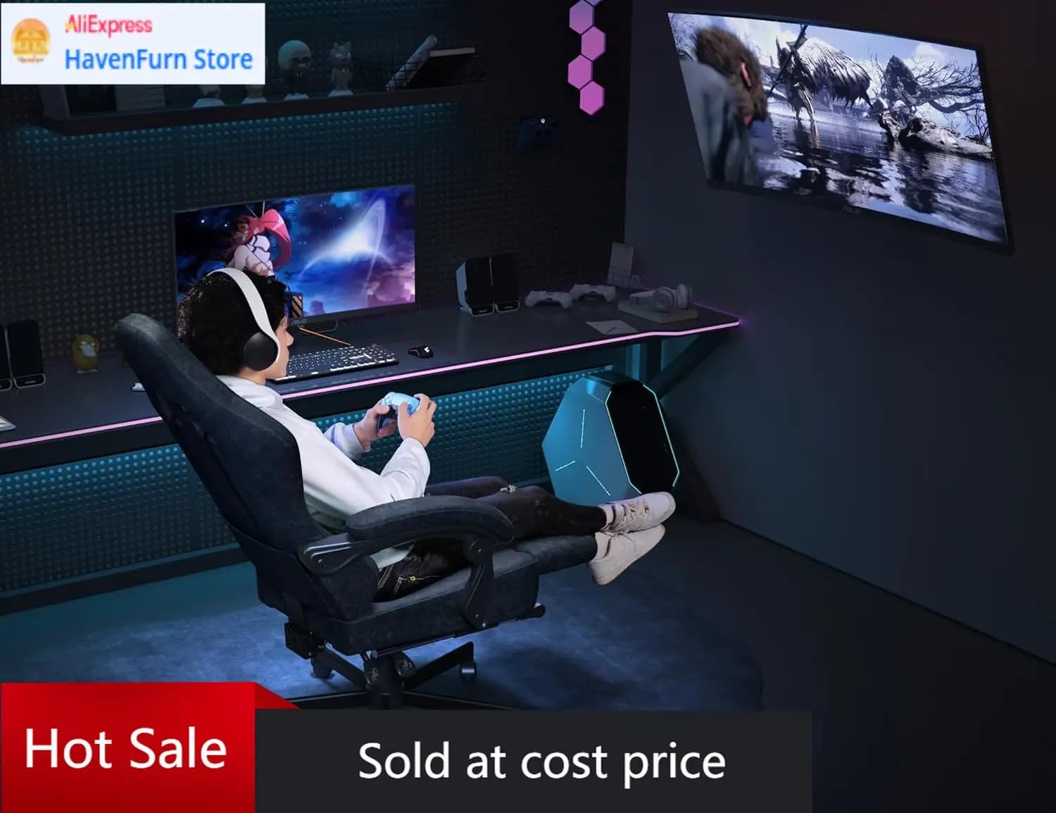 Sedia da Gaming in Pelle Traspirante con Cuscino a Molle Insacchettate, Sedia da Ufficio Ergonomica Larga e Alta con Poggiatesta, Comp