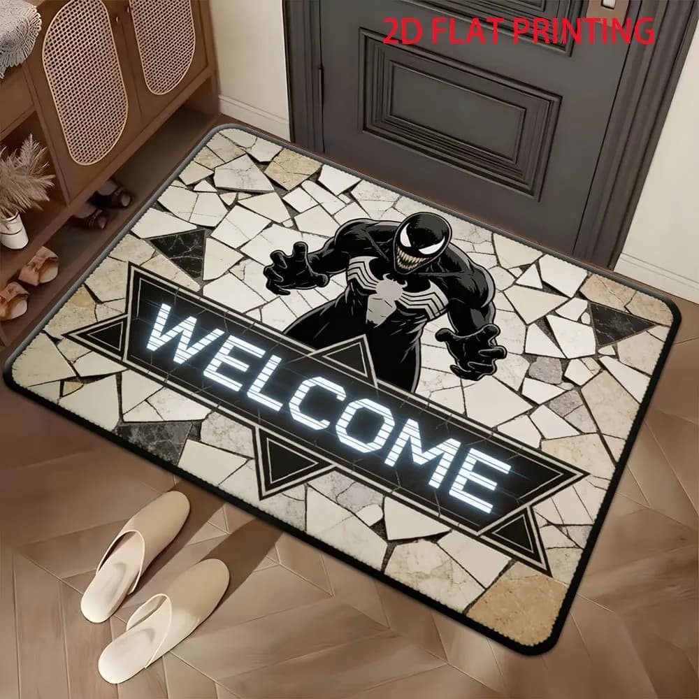 1pc Marvel 2D Flat Printing Venom Welcome Outdoor Rugs, Living Room Bedroom Carpet, Kitchen Corridor Bathroom Washing Machine
