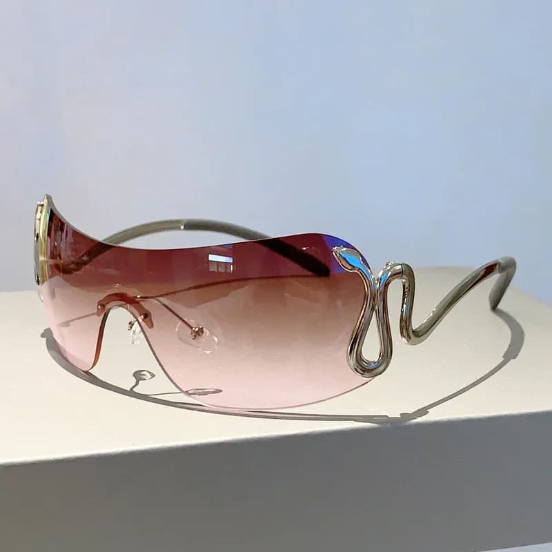 Occhiali da Sole Senza Montatura Y2k, Design a Forma di Serpente, Nuova Tendenza di Moda, Occhiali da Donna di Marca con Lenti Sfumate