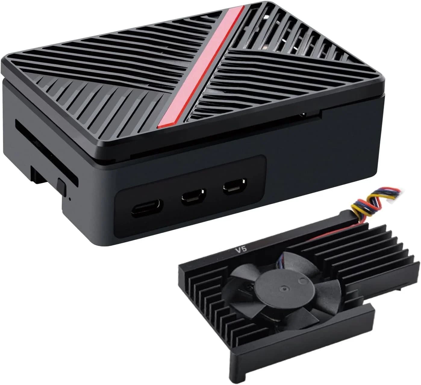 GeekPi Raspberry Pi 5, Pi 5 ABS protective case with radiator fan Armor Lite V5, suitable for Raspberry Pi 5 4GB/8GB (black)