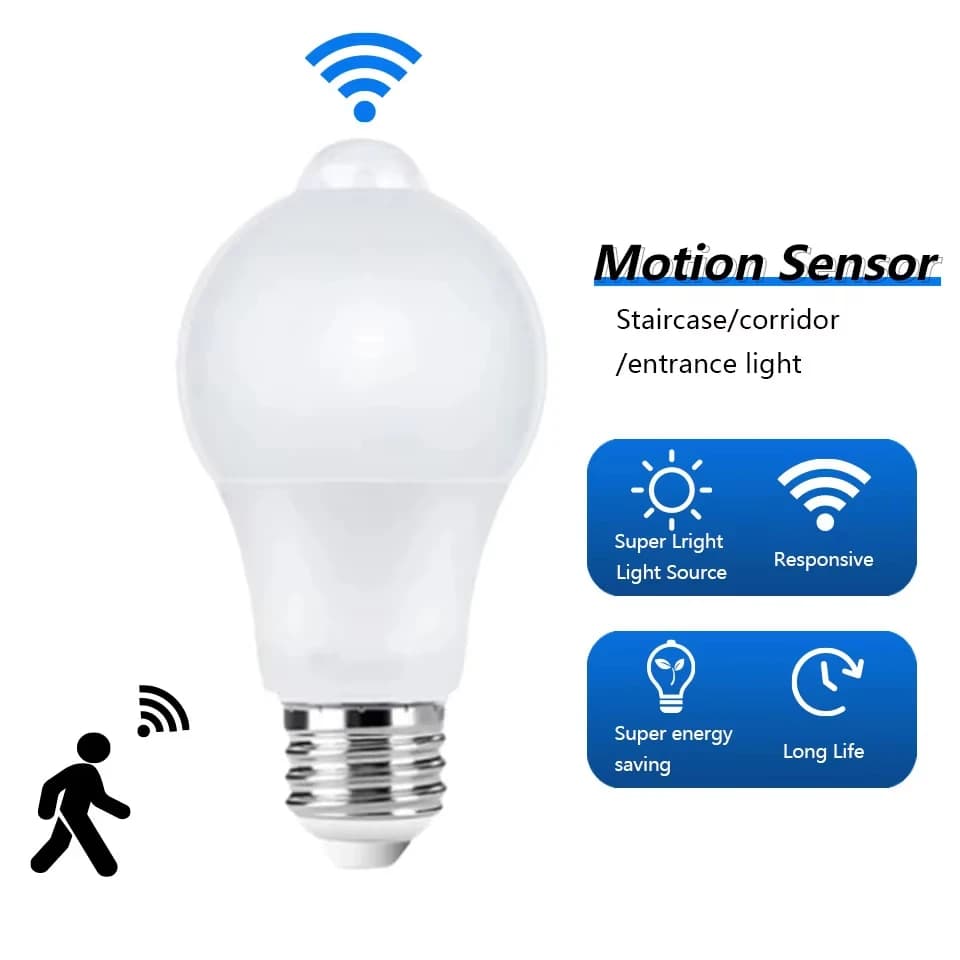 E27 12W Radar Rilevazione radar a microonde Lampadina a LED 220V Lampada a induzione di movimento PIR Sensori di movimento Luce per scale domestiche