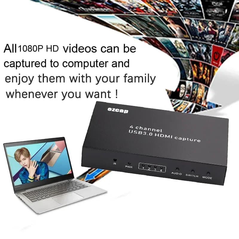 Ezcap 4x1 HDMI Multi-Viewer Switch a 4 canali HD 1080P 60fps USB 3.0 Scheda di acquisizione video Scatola di registrazione di giochi PC Streaming live